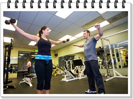 trainer is teaching his client